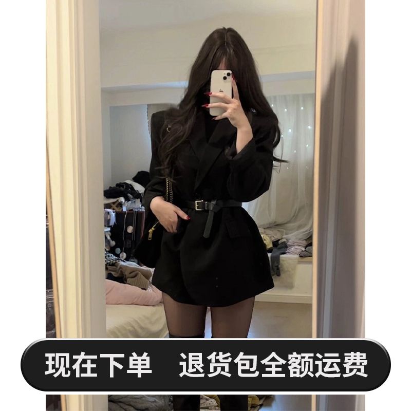 

Fancy Black Suit Outwear Female 2025 Spring & Fall New Design Sense Niche Style Tight Waist Small Man Elegant Business Suit Black suit S(Below 50.00kg)