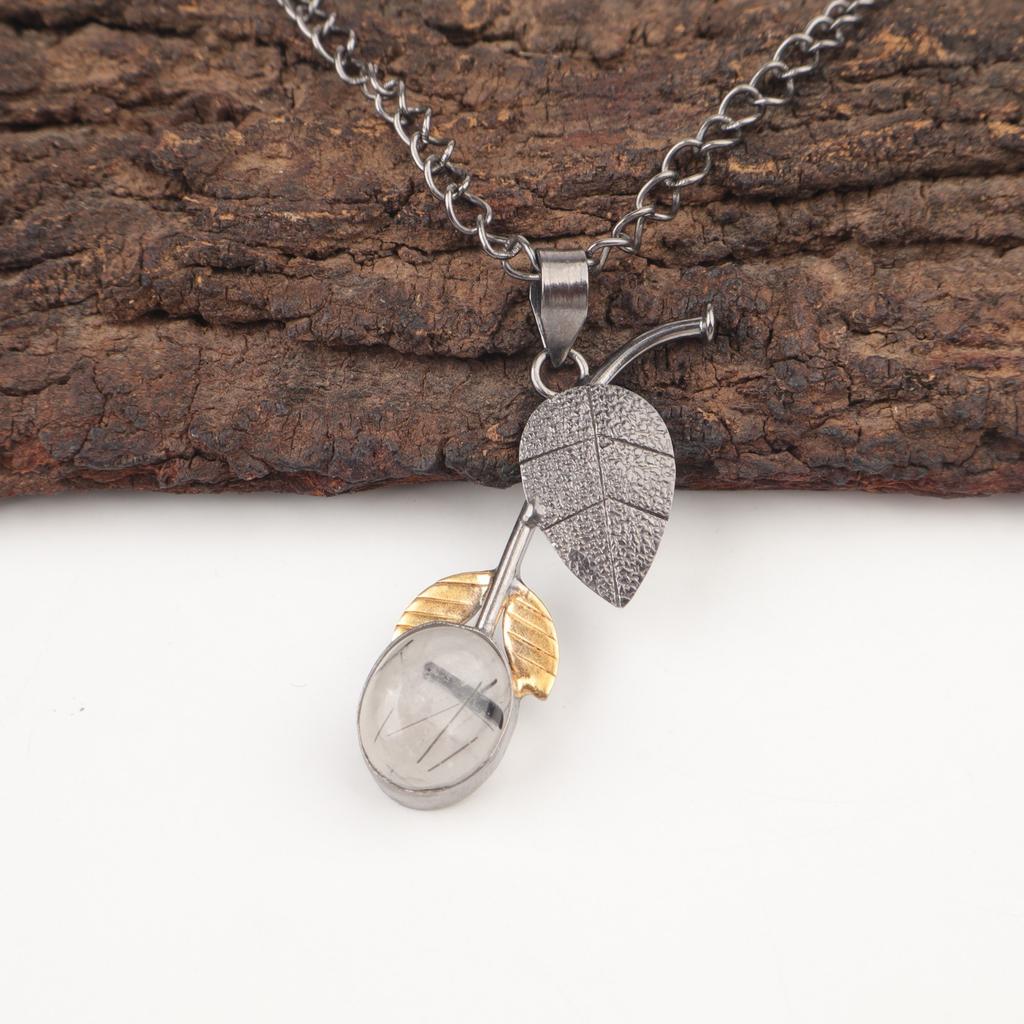 Friendship Day Deal Black Rutile Gemstone Sterling Silver Ethnic Wedding Pendant PP-55-44