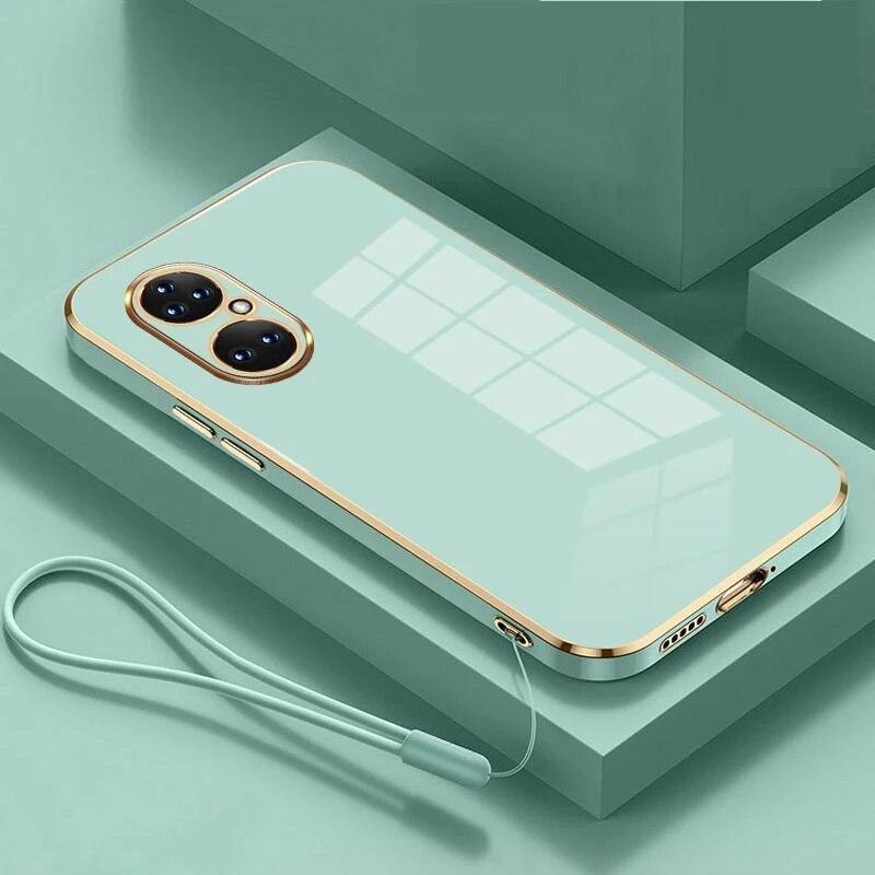 

Чехол для Huawei P50 Pro, чехол для телефона Huawei P50 JAD-LX9 ABR-LX9, роскошный противоударный силиконовый чехол с квадратным покрытием, чехлы P50 PRO For Huawei P50 Pro&Case & Strap небесно-голубой