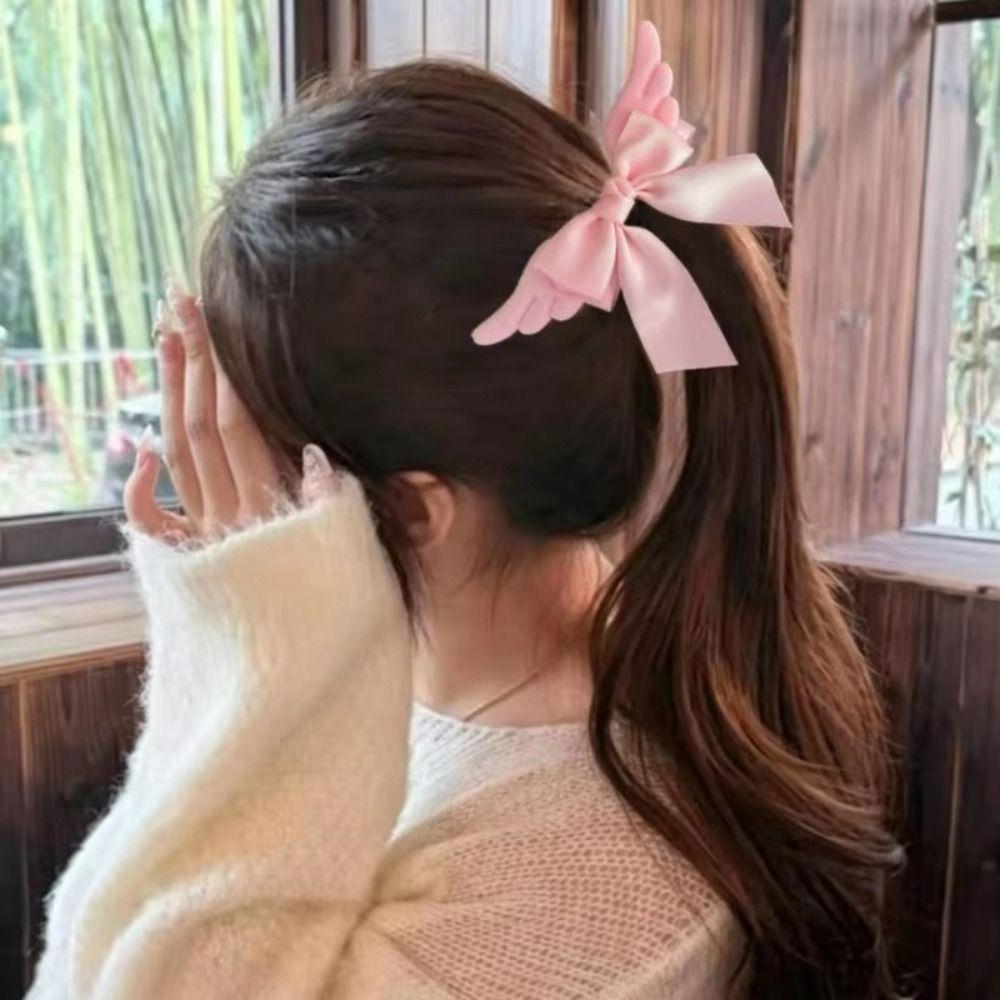 Y2K Angel Wing Hair Clip Creative Cute Duckbill Clip Fashion Satin Bow Hairpin Daily