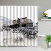 London Big Ben Shower Curtain European Style Red Tram Telephone Hall Scenery Old Newspaper Bath Screen Bathroom Curtain Box