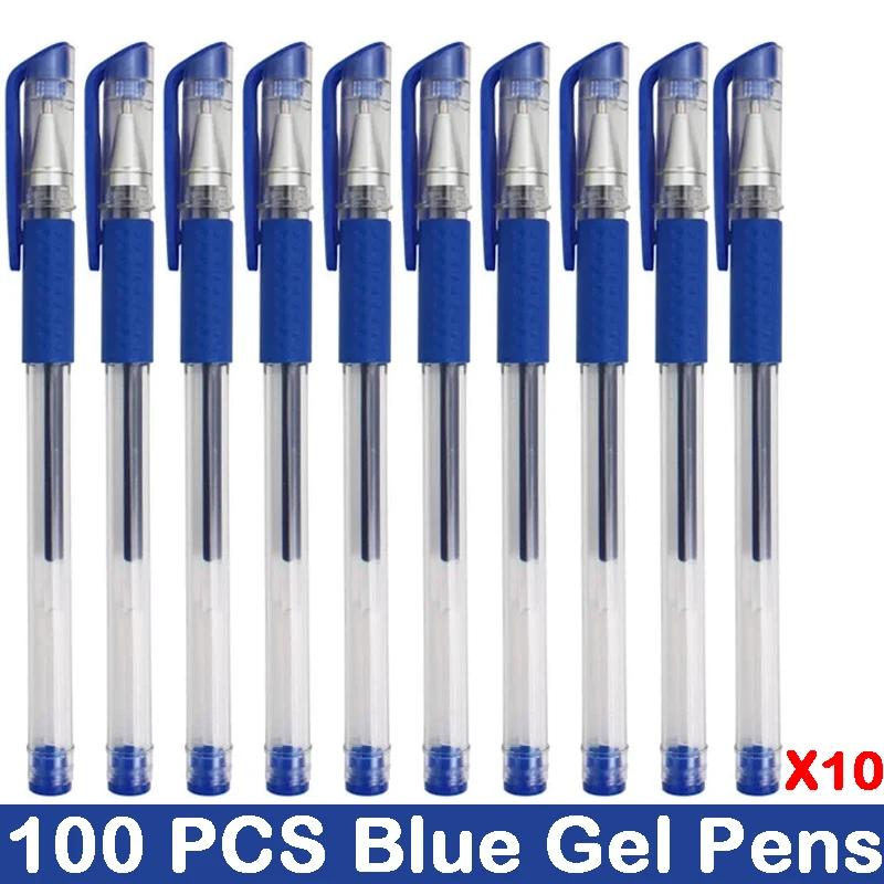 10/100 PCS Roise Retractable Gel Pens Set Black/Red/Blue Ink Ballpoint for Writing Refills Office School Supplies Stationery