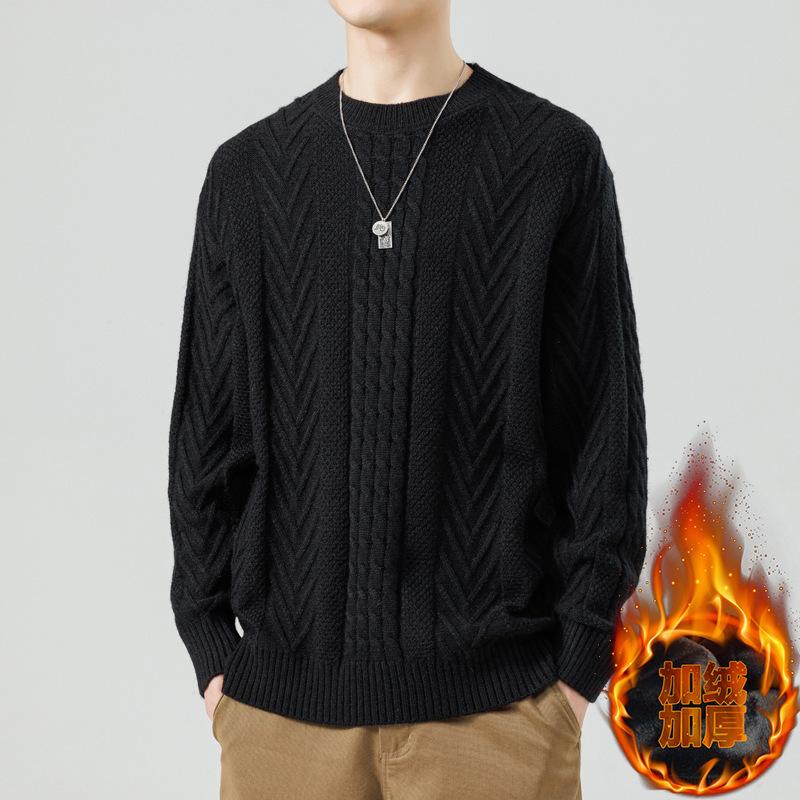 Winter Hot Sale, Fashionable Personalized Woven Plush Crew Neck Sweater, Fashionable Knitted Sweater Men's Winter Clothing