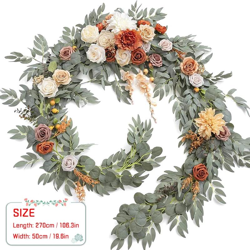 1.8/2.7M Artificial Flowers Wedding Eucalyptus Garland with Rose Wedding Table Centerpieces Boho Bridal Shower Decoration Wreath