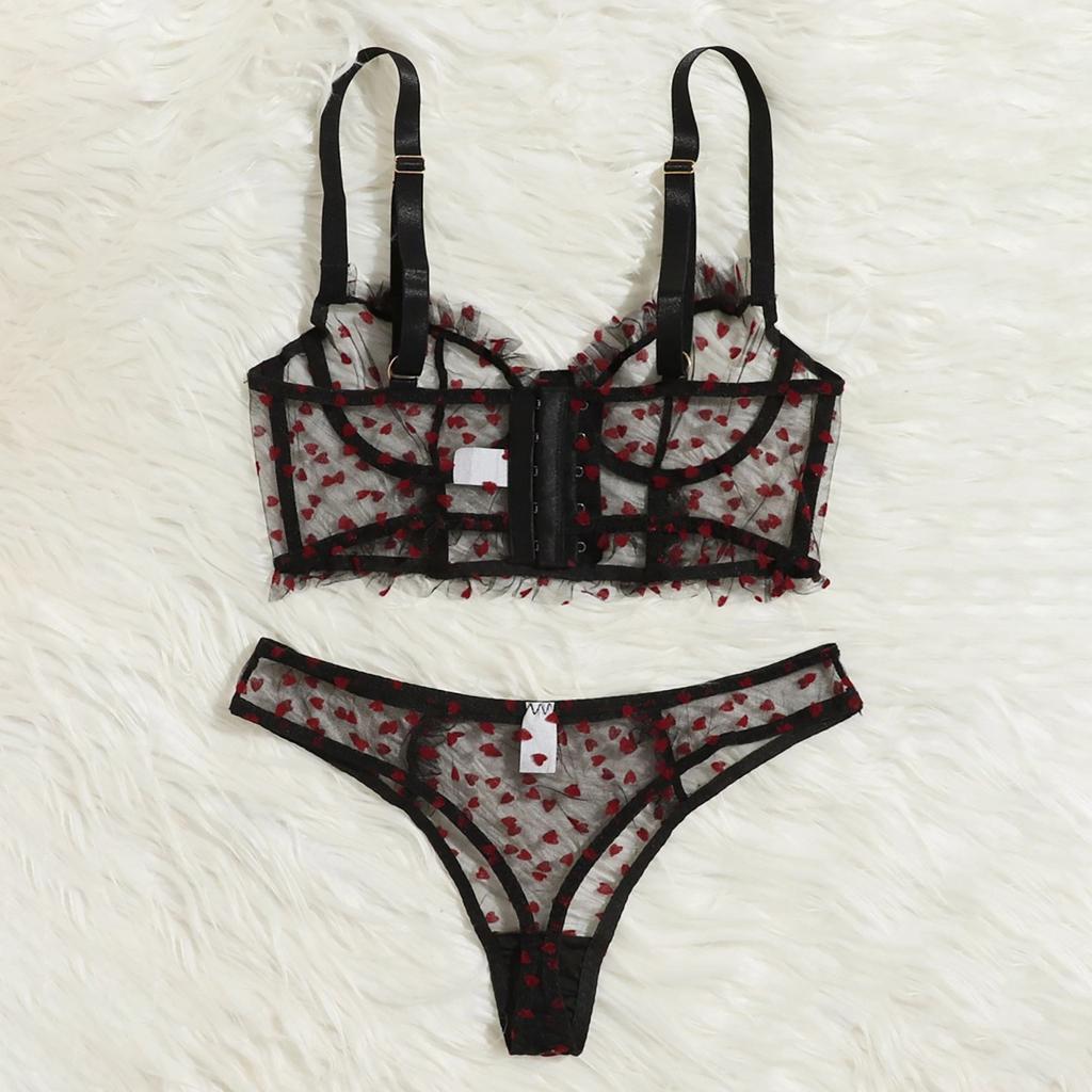 Ladies Sexy Lingerie Set Embroidered Love Lace  Underwear Set