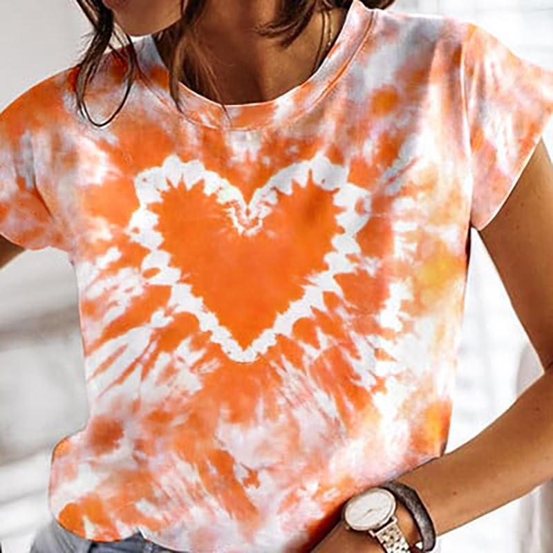 Women's Heart Tie-dye 3D Printed T-Shirts Summer Women's Round-Neck Short Sleeve T Shirt Harajuku Tees Y2k Top Female Clothing
