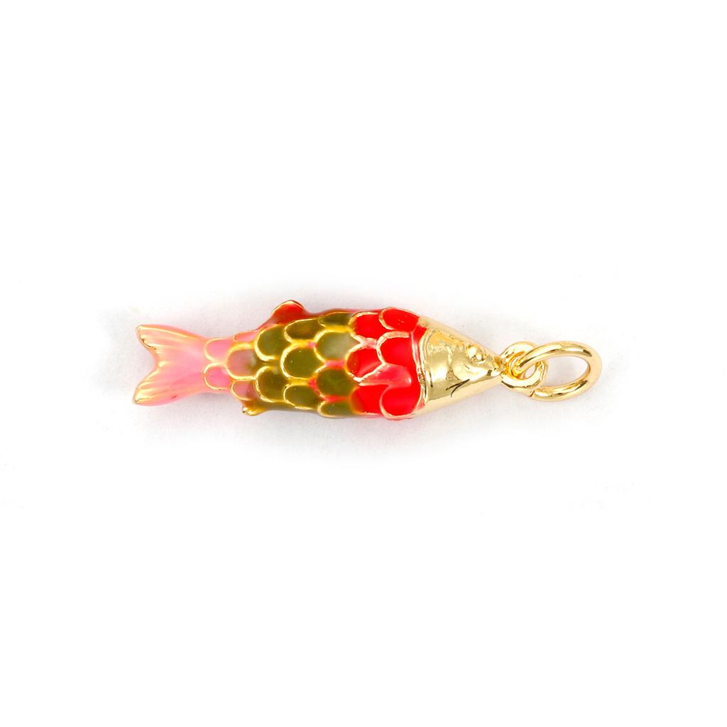 1 Piece Brass Ocean Jewelry Charms Carp Fish 18K Gold Plated Colorful Enamel Fish Pendant For DIY Necklace Making 26x6.5mm