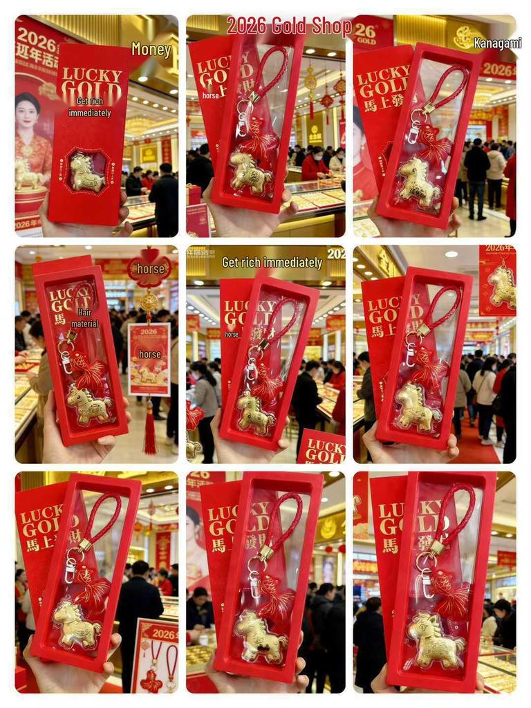 2026 24K Gold Money Keyring: Golden Princess Horse Pendant with Auspicious Words - Mobile Phone Charm Gift
