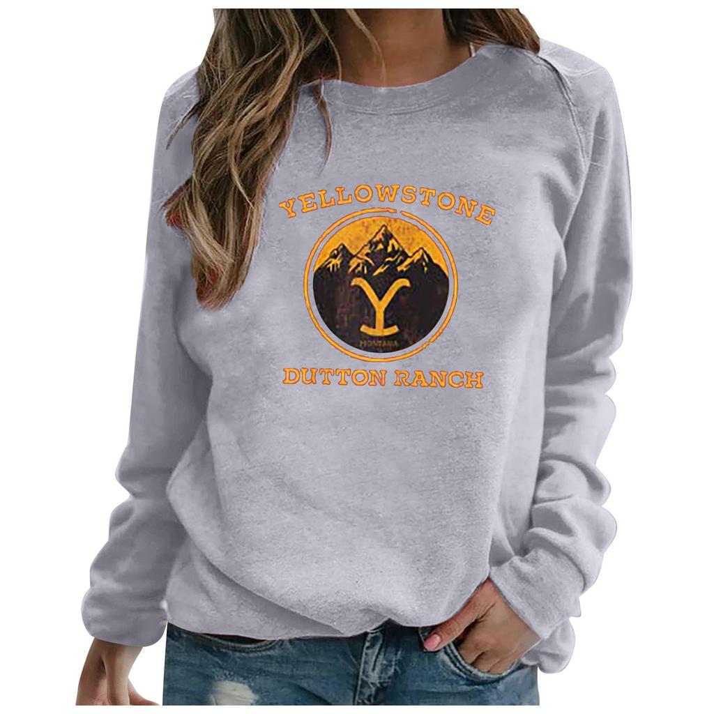 Women's Printed Round Neck Long Sleeve Pullover Casual Sweatshirt