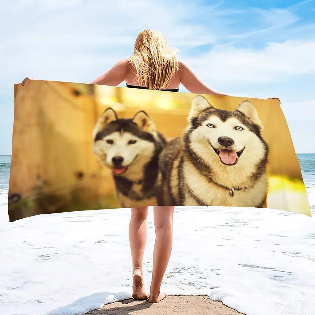 Lightweight Beach Towels Quick Dry, Husky Dog Soft Microfiber Sand Free Pool Bath Outdoor Travel Towel for Camping Swimming Yoga
