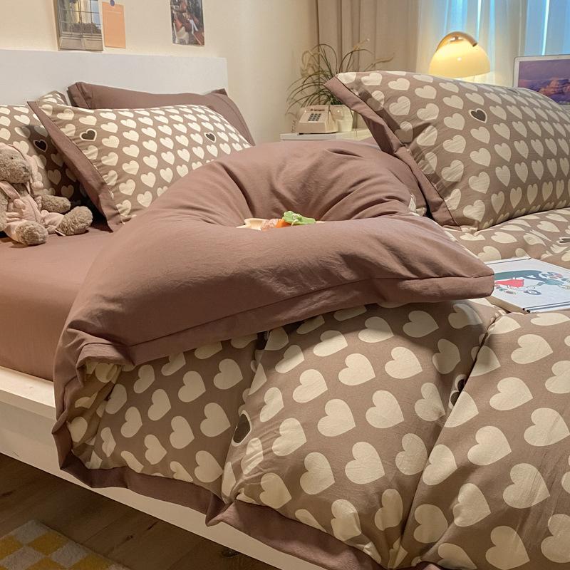 Category A Maternal and Infant Grade Washed Cotton and Linen Bed Cotton Four-piece Set and Three-piece Set Pure Cotton Bed Sheet and Quilt Cover