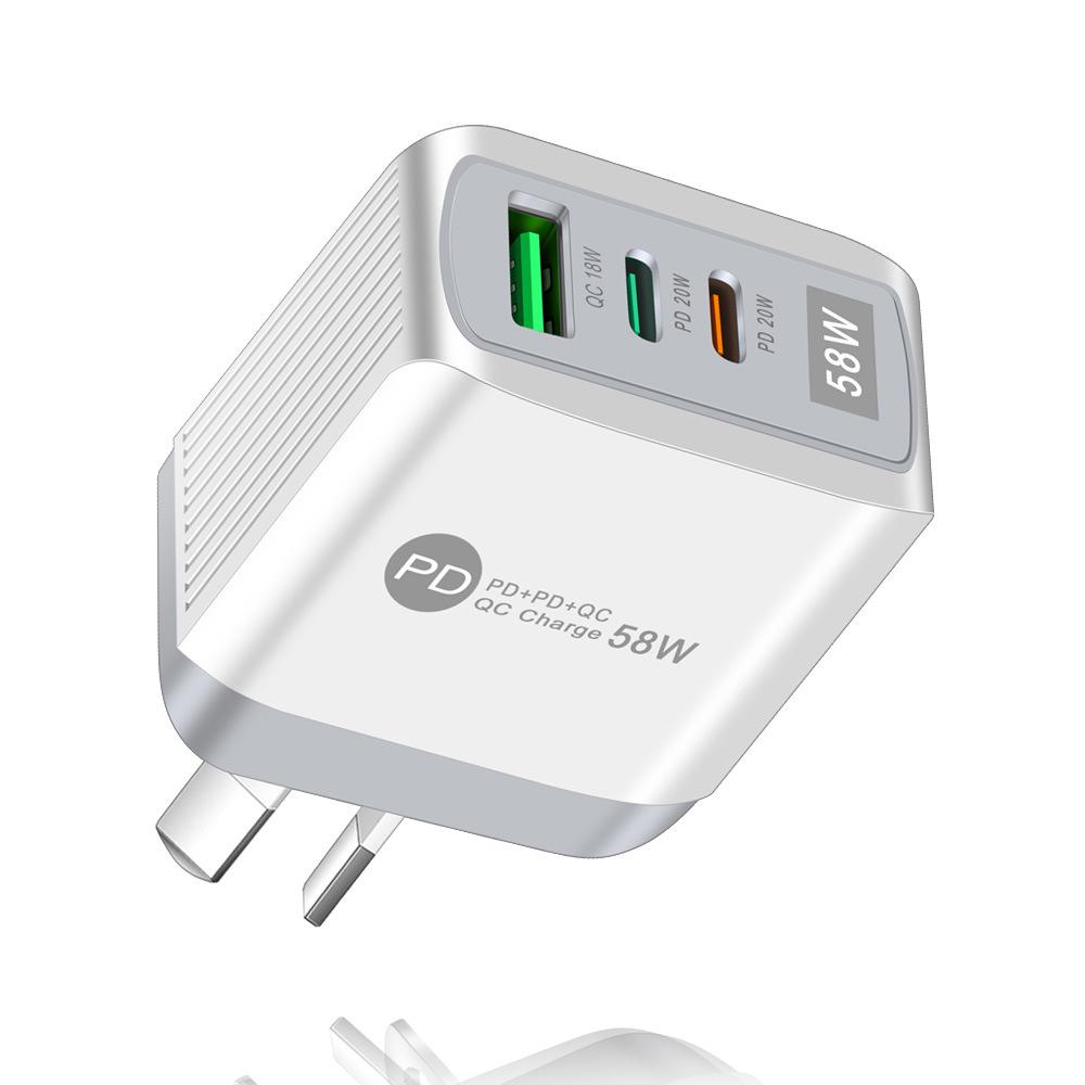58W Multi-Standard Fast Charger with USB and 2PD for EU/US/UK/KR/AU