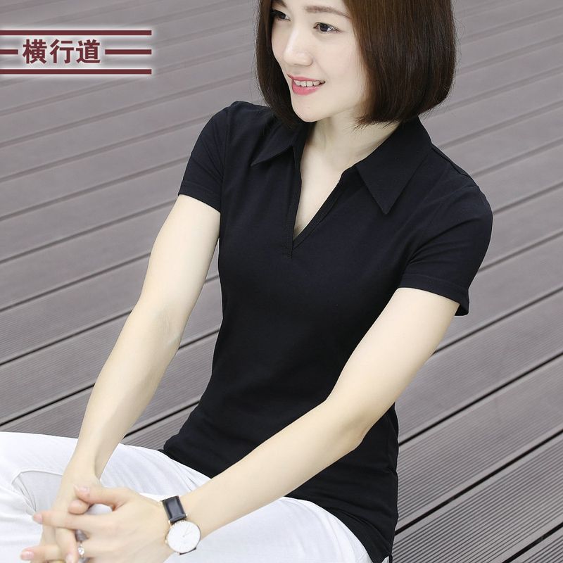

Half-Sleeve Split Minimalist Slim-Fit Shirt Collar Work Clothes Black (T317)V Neck 2XL