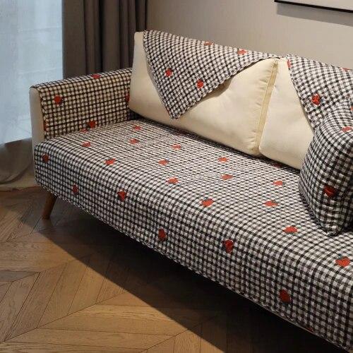 Four Season Universal Cartoon White Non-slip Sofa Covers for Living Room Cushion Couch Embroidery Soft Fabric