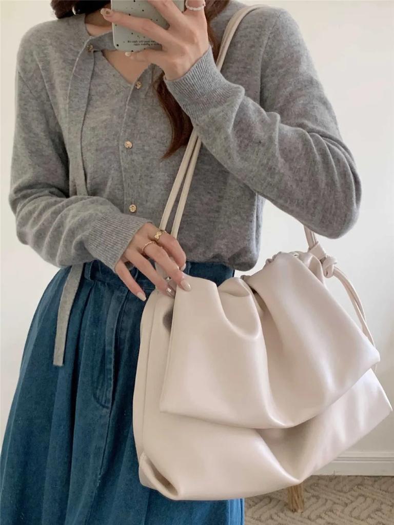 Big Shoulder Bags for Women Large Hobo Shopper Bag Solid Color Soft PU Leather Crossbody Handbag Drawstring Ruched Lady Totes