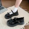 French Retro Fashion Versatile Mary Jane Small Leather Shoes Women's 2025 Spring Bow with Skirt Loafer Shoes