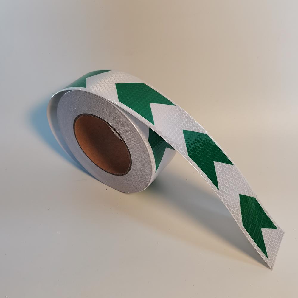 5cmm*25m Arrow Reflective Hazard Safety Warning Caution Tapes White-Green Reflectors Adhesive Stickers For Trailer Vehicle Stair