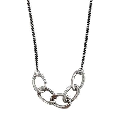 925 Sterling Silver Interlock Circle Thai Silver Necklace For Women Geometric Hip Hop Party Jewelry