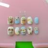 Handmade Press-On Nails Short Square Style Cute Cartoon Nail Art Tips Women Girls
