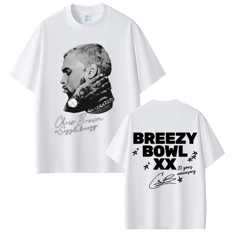Rapper Chris Brown Hip Hop Fashion Pop Music Fans Tshirt Breezy Bowl XX Tour 2025 Tshirts Unisex Women Casual Cotton Retro Tshirt