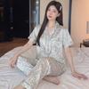 French high-end lace bow jacquard ice silk pajamas women's summer new short-sleeved trousers loungewear