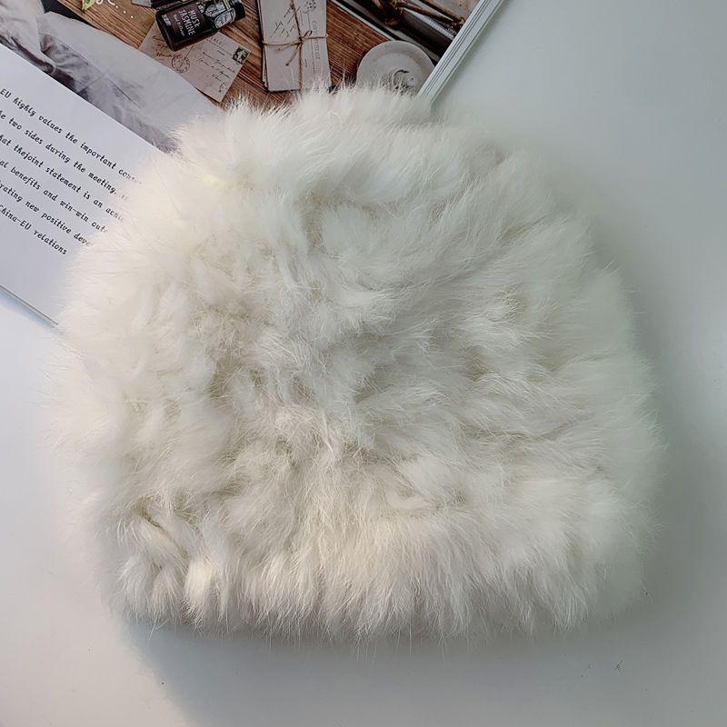 

Зимняя утолщенная теплая плюшевая шапка из натурального кроличьего меха, интегрированная вязаная шапка, женская ветрозащитная универсальная вязаная шапка-мешок, шляпа-ведро one size fits all белый
