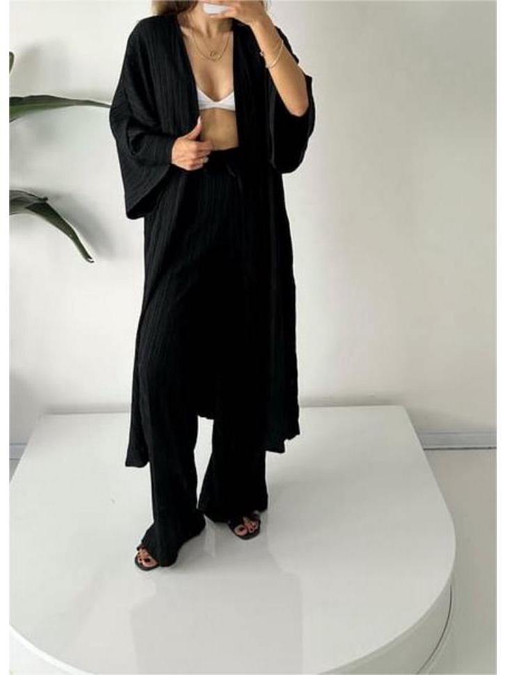 2023 Women's Pleated Texture Top & Straight-Leg Pants Set