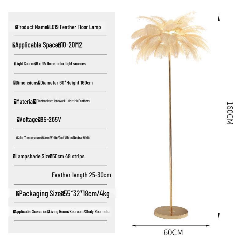 Nordic Ostrich Feather Floor Lamp - Bedroom & Living Room Decorative Light