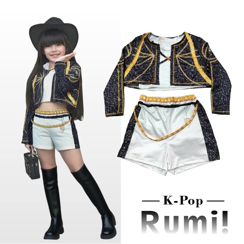 New Movie K-Pop Rumi Hunters Cosplay Costume for Girl Halloween Demon Black White Vest Coat and Shorts Three-piece Set Dress Up