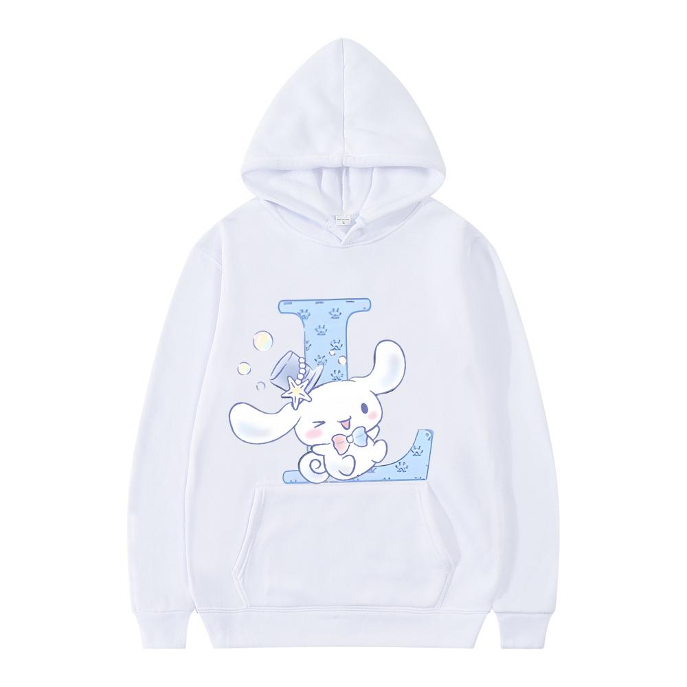 New Sanrio Cinnamoroll Woman and Men White Hoodies Letter A B C D Sweatshirts Clothes Kawaii Pullover Anime Cartoons Casual Tops