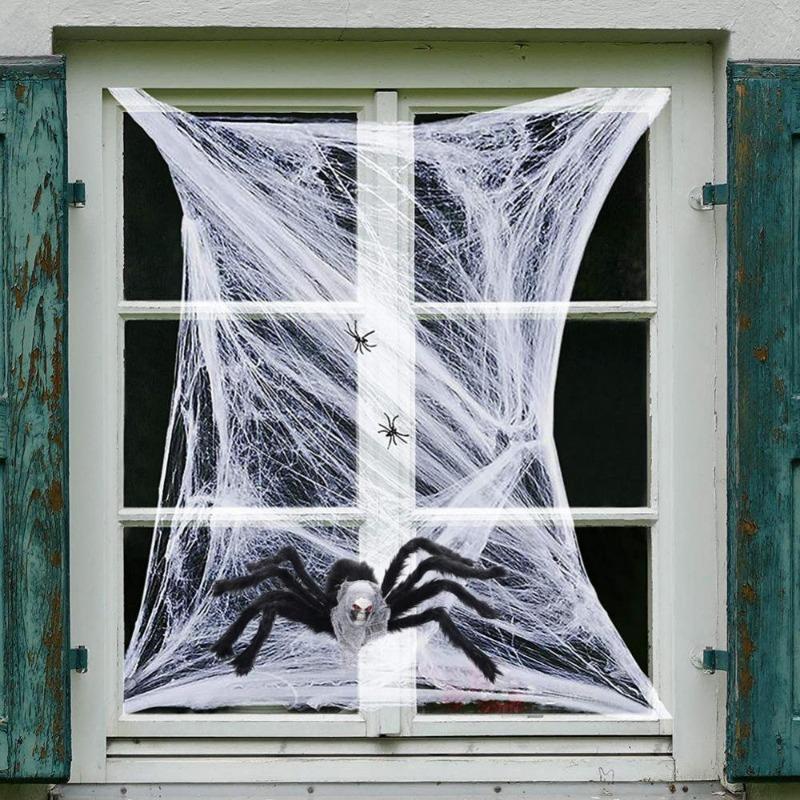 Décoration Toile d'Araignée Gigante Super Extensible Idéal pour Fête d'Halloween Maison Hantée Accessoires Effrayants Cour d'Horreur Décoration Extérieure