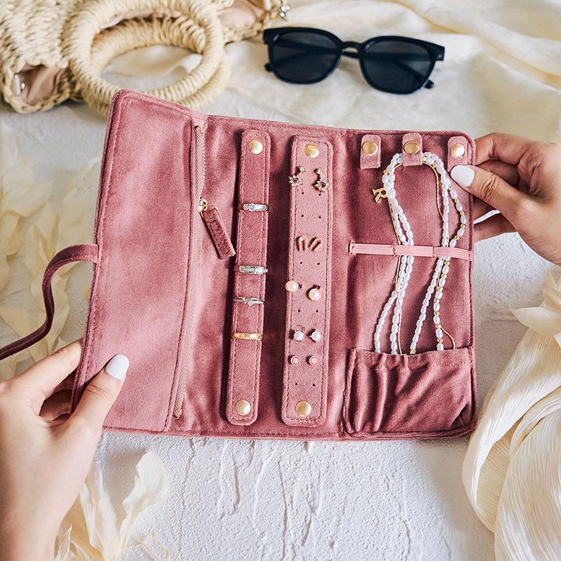 Schmuckbeutel Samt Schmuckaufbewahrungsbeutel Halskette Ohrringe Ring Schmuckaufbewahrungs-Rolltasche Schmuckausstellung