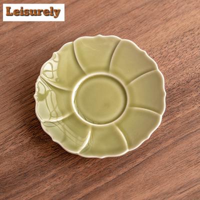 2-teiliges/Set Yaozhou Brennofen Seladon Untersetzer Retro Teestaubgrün Blütenblatt Für Kaffeetassen Hitzebeständige Tischsets Teezeremonie Dekoration