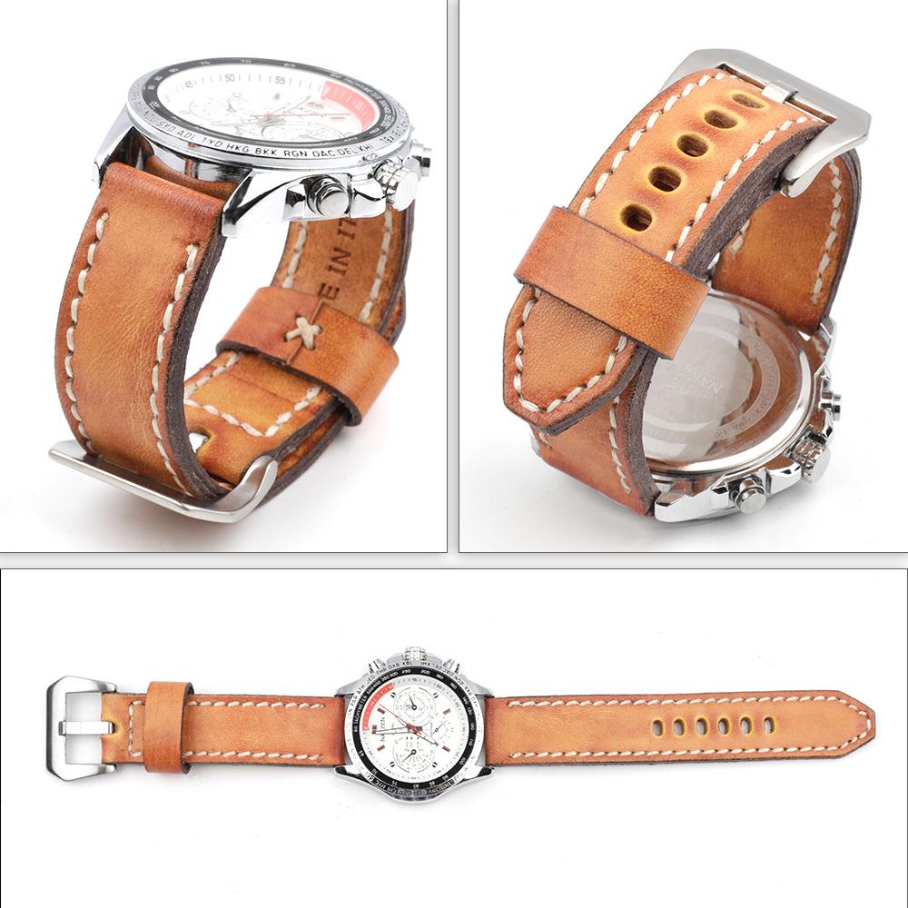 Retro Handmade Cowhide Leather Watch Strap 18mm 20mm 22mm 24mm Men Replacement Watch Band Wrist Bracelet Coffee Blue Tan