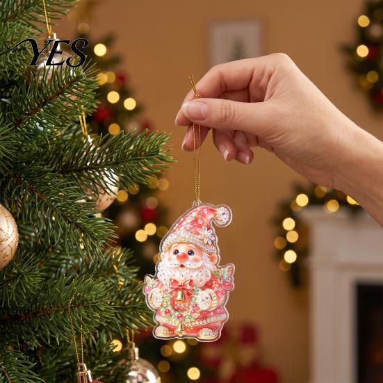 Seasonal Celebration Hanging Signs Santa Claus Christmas Pendant, 2D Flat Decorative Figure with Lanyard, Xmas Gift Bag Tags Acrylic Ornament for Tree
