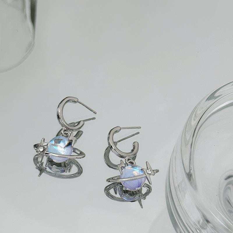 2024 New Blue Crystal Heart Star Stud Earrings for Women Girl New Gothic Y2K Punk Design Earrings Removable Simple Earrings