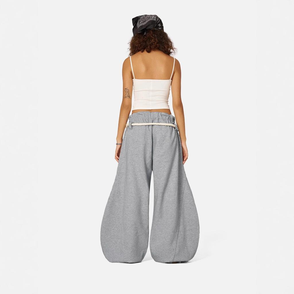 Women's High Waisted Street Style Wide Leg Sweatpants Thick Braided Drawstring Loose Baggy Floor Length Casual Fashion Trousers