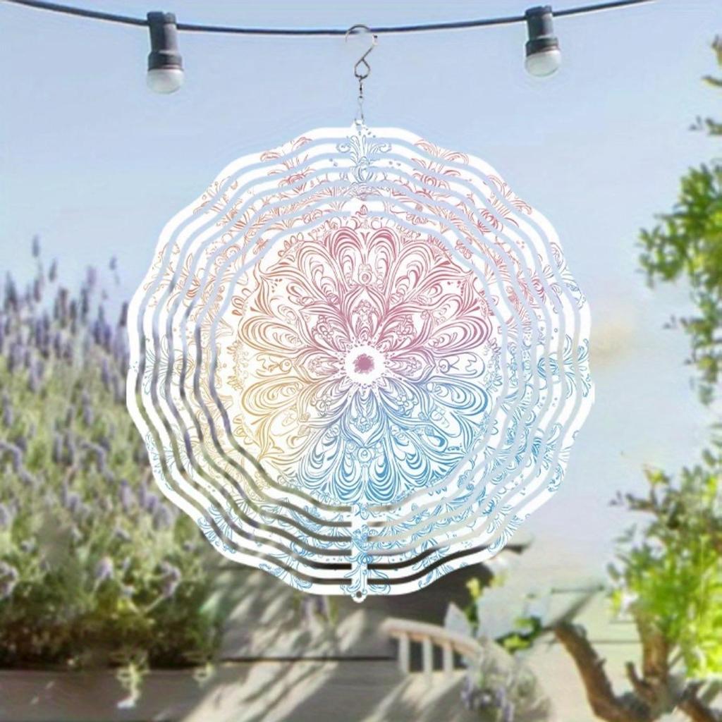 2D Colorful Mandala Wind Chime Metal Hanging Decor for Garden Yard Indoor Outdoor All Seasons Vibrant Floral Design No Electricity Needed