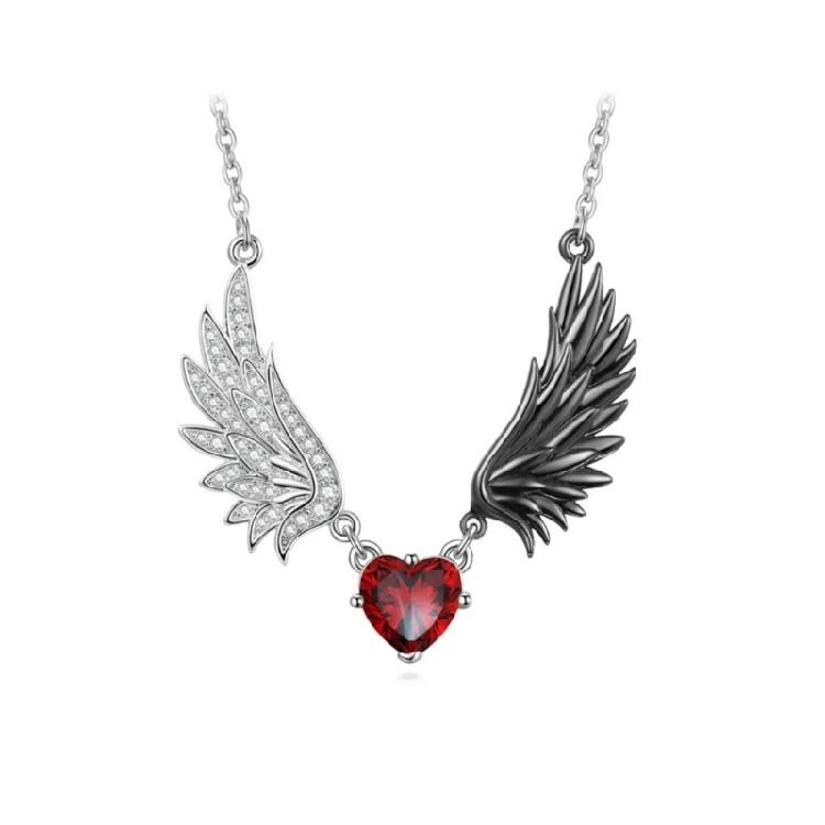 Cool Demonic Angel Wing Design Necklace Sweater Chain With Heart Charm Gothic Jewelry For Everyday Wear