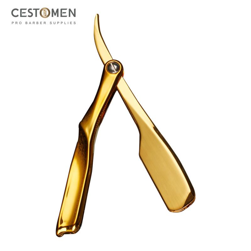CESTOMEN Men Shaving Barber Tools Hair Razor Plating Folding Shaver Knife Zinc Alloy Straight Edge Safety Razor Barbearia Razor Blade Holder
