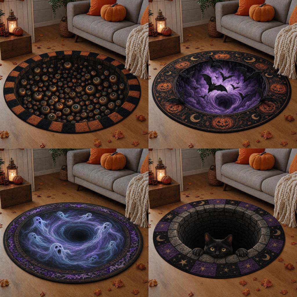 Halloween Round Non Slip Rug With Horrible Printed Design For Living Room Decor