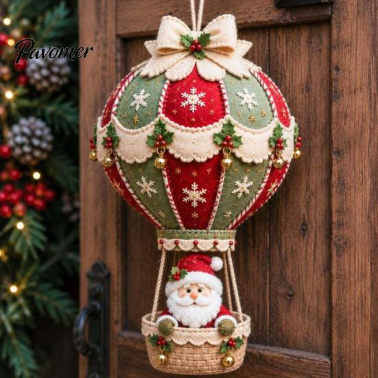 Fabric Sewing Projects for Adults Christmas Hot Air Balloon DIY Kit, 3D Felt Hanging Ornament Santa Family Craft Night Activities Snowman Reindeer