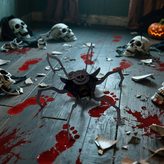 3D Wooden Puzzle Spider Model with Light Steampunk Mechanical Spider Figurine 3D Jigsaw Puzzle Desk Ornament for Halloween Decor