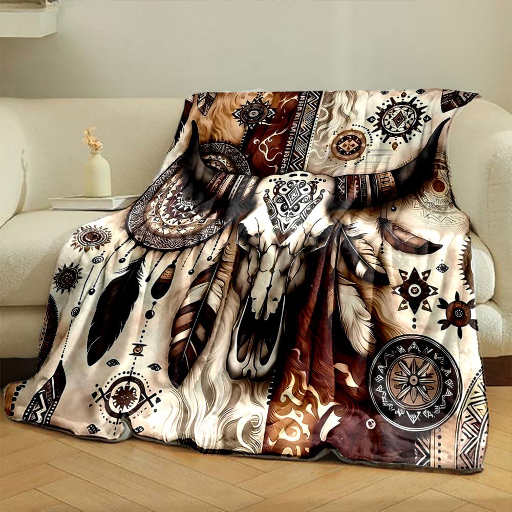 Bohemian Cow Skull Blanket bedroom Blanket for Livingroom Couch lunch break Soft throw for Friend's festival Gift