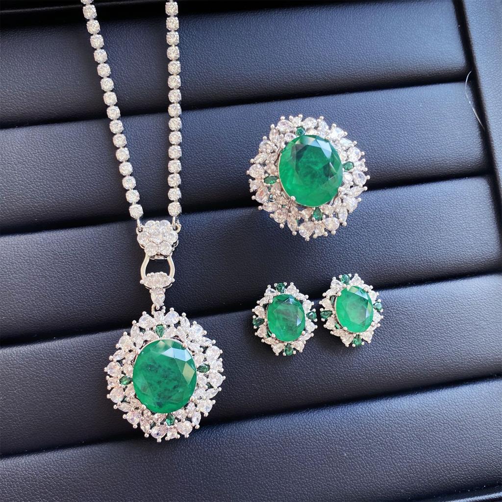 2025 Retro Ruby Jewelry Set 925 Sterling Silver Engagement Ring Earrings Necklace Women's Party Gift