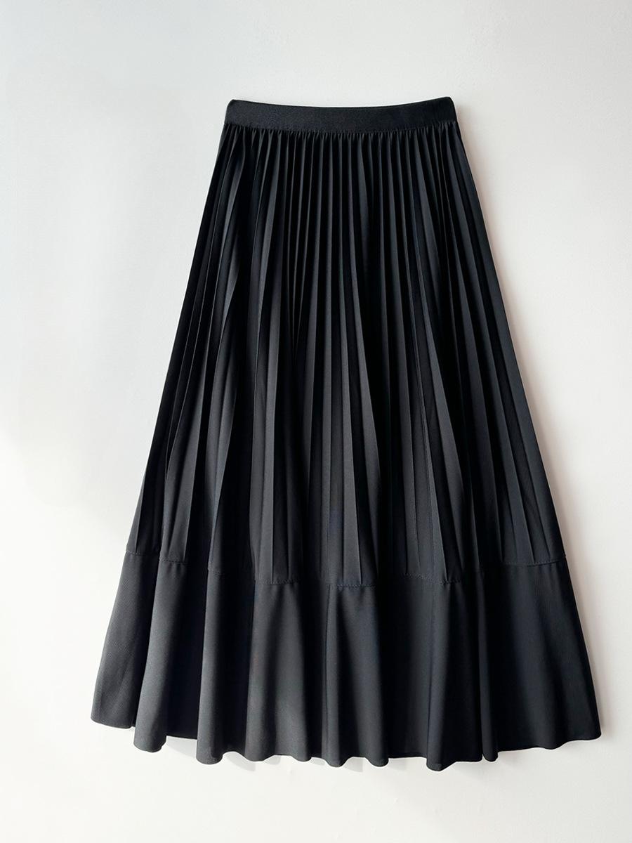 

Простая элегантная плиссированная юбка до половины тела, женская весенне-летняя темпераментная тонкая большая распашная юбка средней длины One Size чёрный