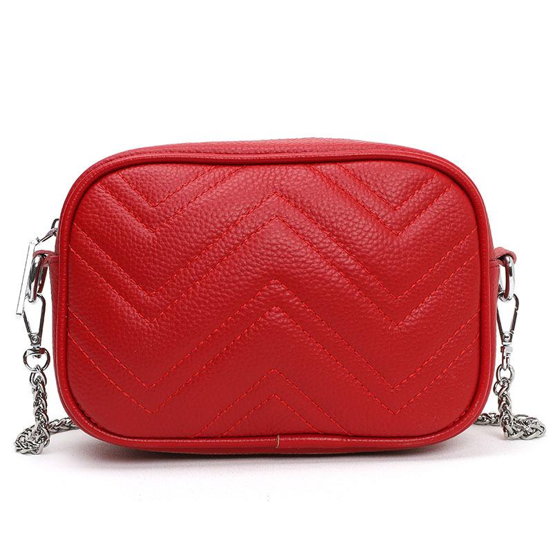 First layer cowhide small square bag women's bag new trendy fashion embroidered thread single shoulder messenger bag chain small bag