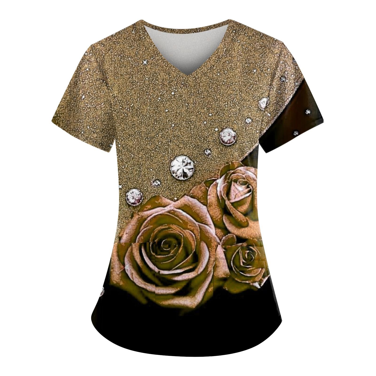 

Рабочая форма больших размеров с принтом, топы для женщин, забавные футболки с v-образным вырезом и короткими рукавами, рабочая одежда, футболка с карманами XXXL светло-коричневого