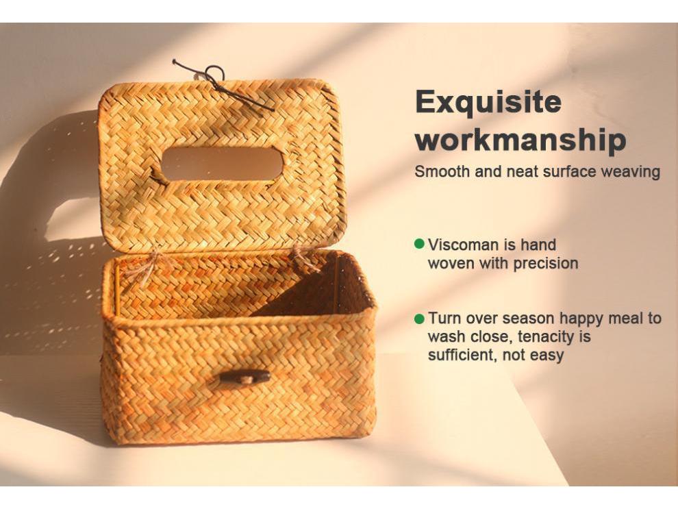 Retro Rattan Woven Tissue and Remote Holder