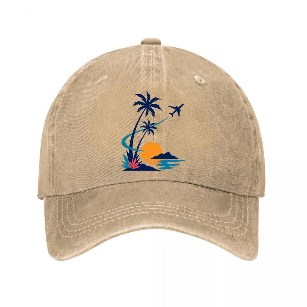 Tropical Airplane Palm Silhouette Es New Vintage Washed Cotton Baseball Cap Sun Hats